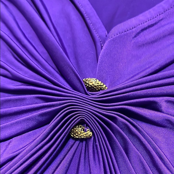 Cache Purple Ruched Gold Button Front Blouse, Size Small - Picture 3 of 3